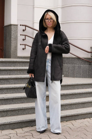 Reversible Faux Shearling Hooded Coat