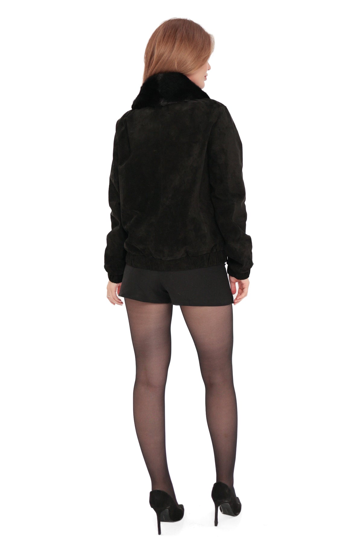 Genuine Suede Mink Trim Jacket