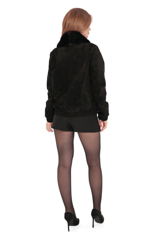 Genuine Suede Mink Trim Jacket