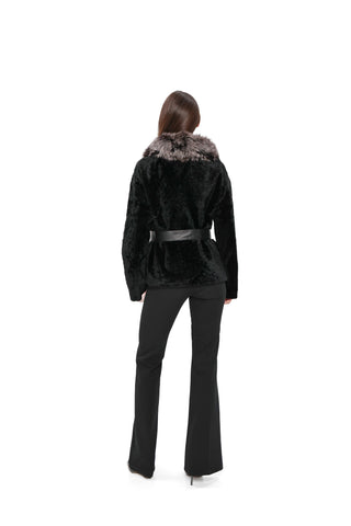 Bari Genuine Astrakhan Silver Fox Trim Coat