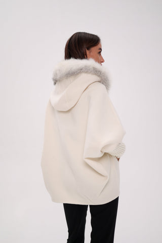 Saga®Furs Hooded Polar Fox Wool Alpaca Coat