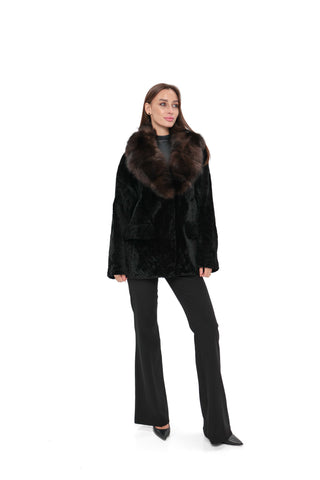 Modena Genuine Astrakhan Polar Fox Trim Coat