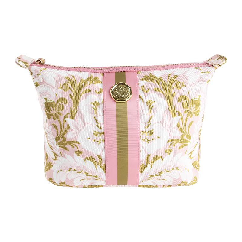 Pink Damask Large Cosmetic Bag