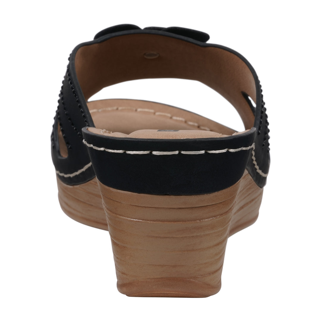 Women's Fiora Black Floral Wedge Sandals - Glamourous Grace