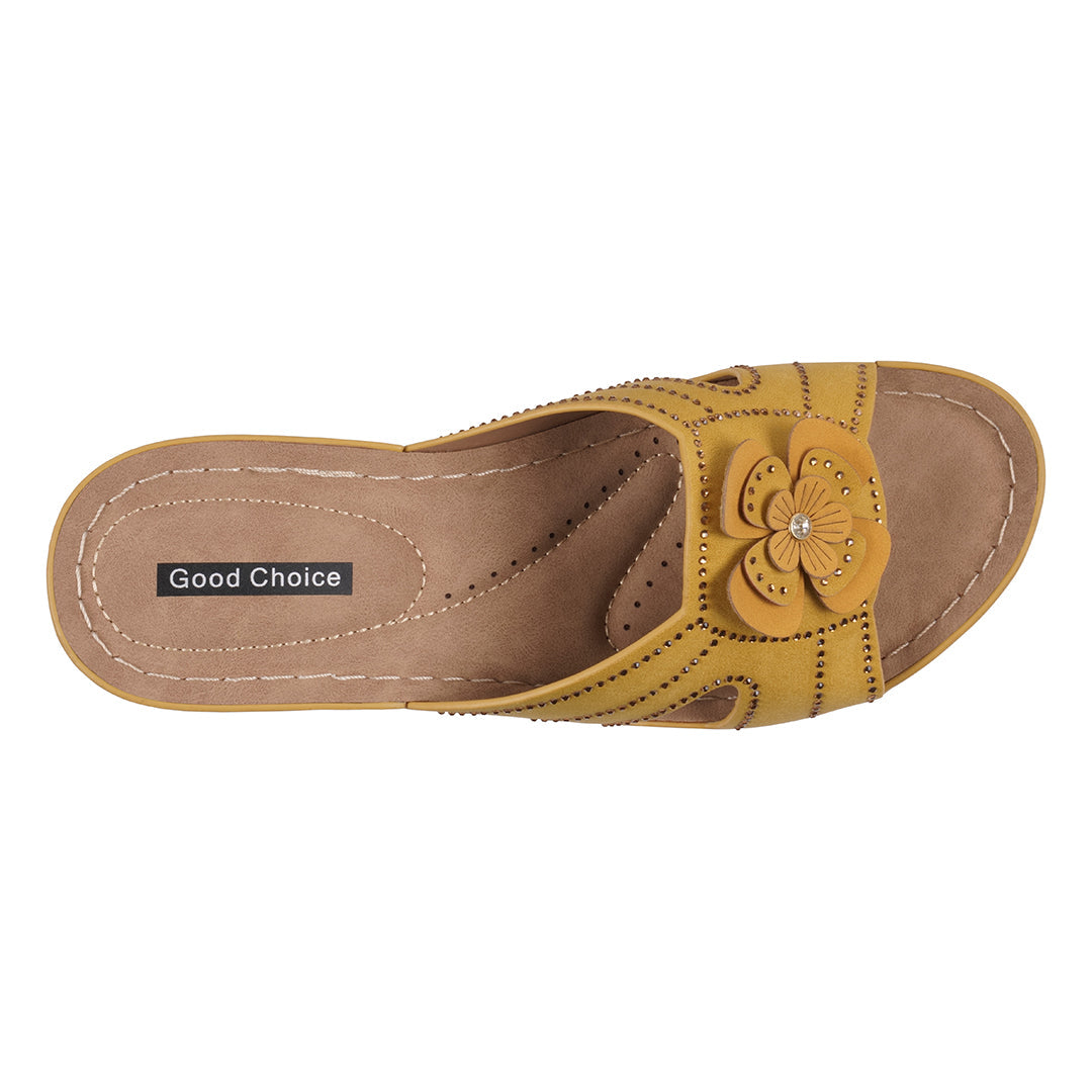 Women's Fiora Yellow Floral Wedge Sandals - Glamourous Grace