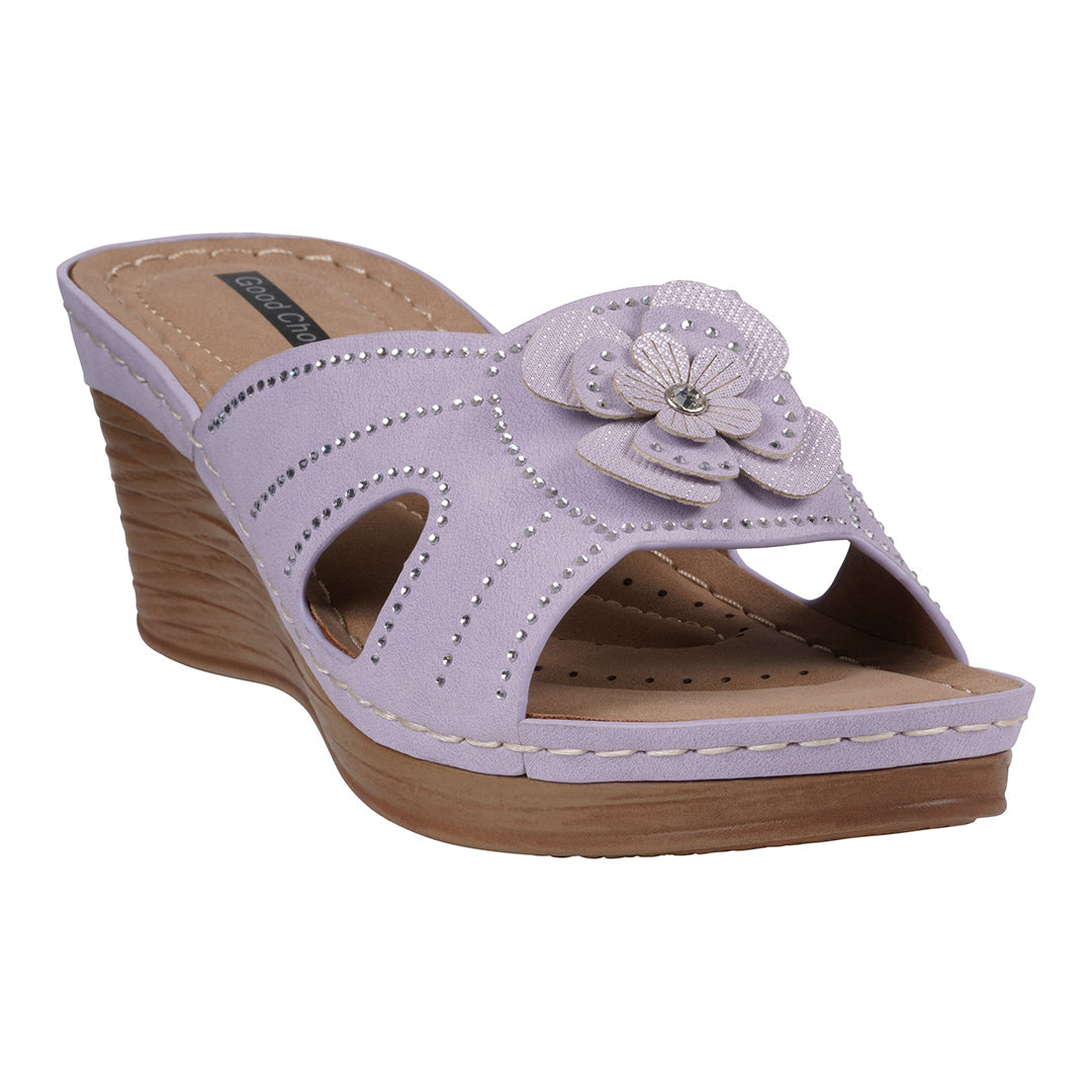 Women's Fiora Lilac Floral Wedge Sandals - Glamourous Grace