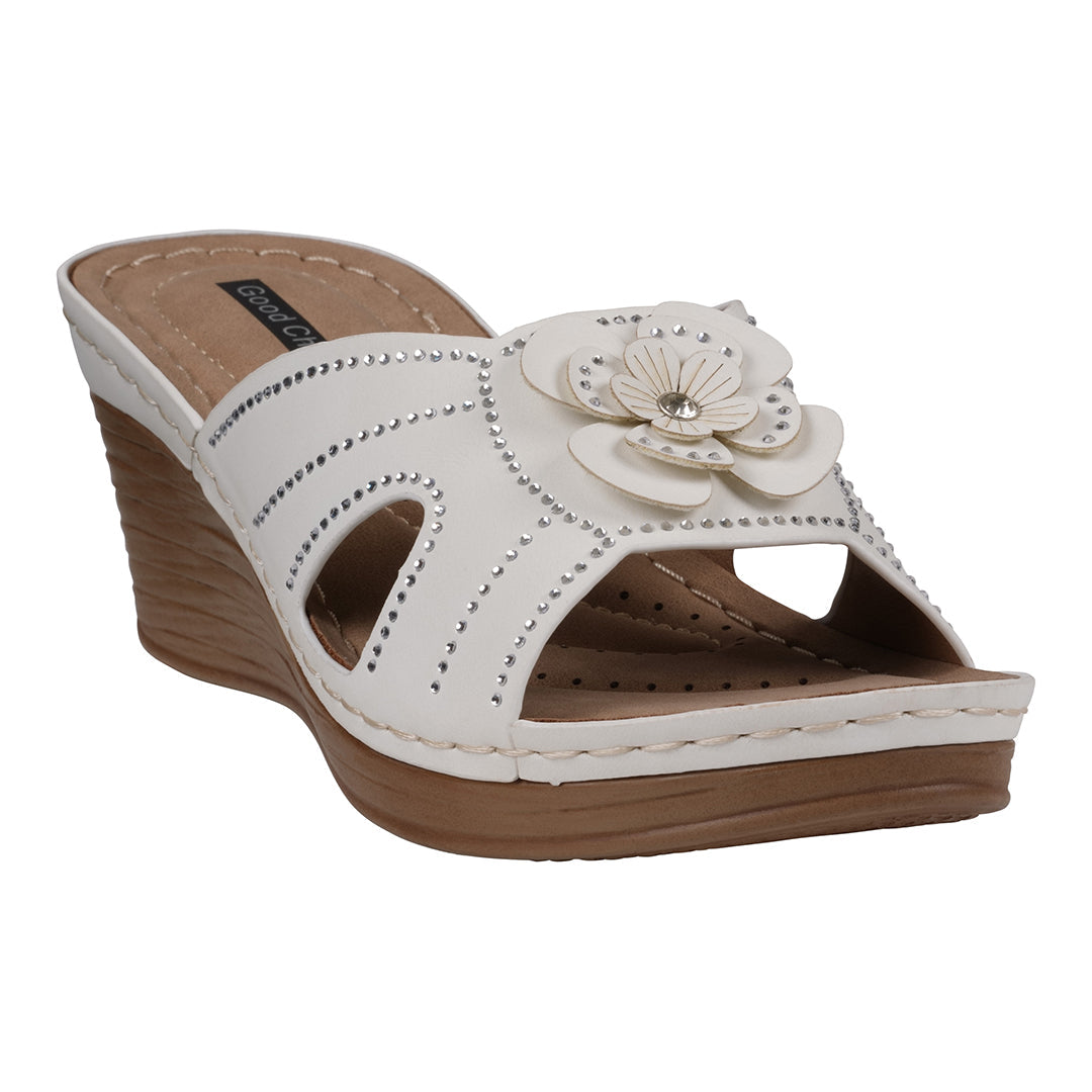 Women's Fiora White Floral Wedge Sandals - Glamourous Grace