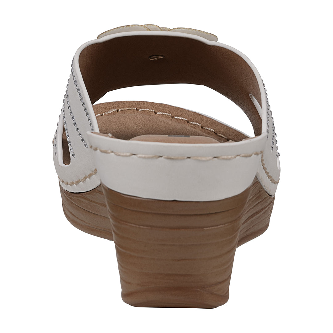 Women's Fiora White Floral Wedge Sandals - Glamourous Grace