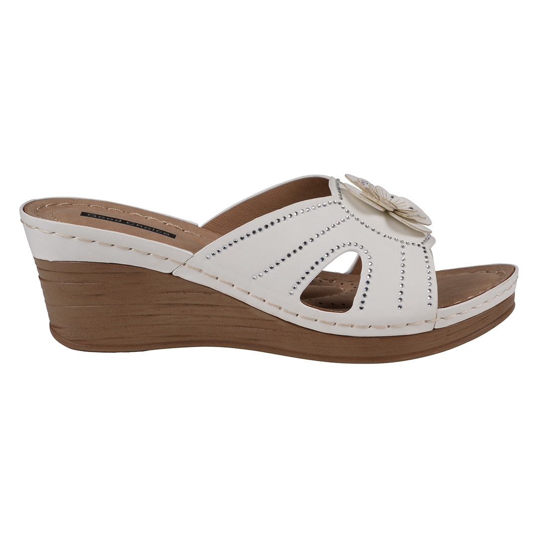 Women's Fiora White Floral Wedge Sandals - Glamourous Grace