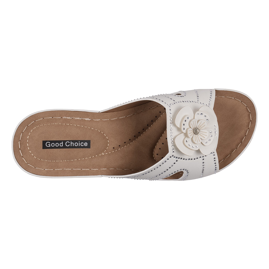Women's Fiora White Floral Wedge Sandals - Glamourous Grace