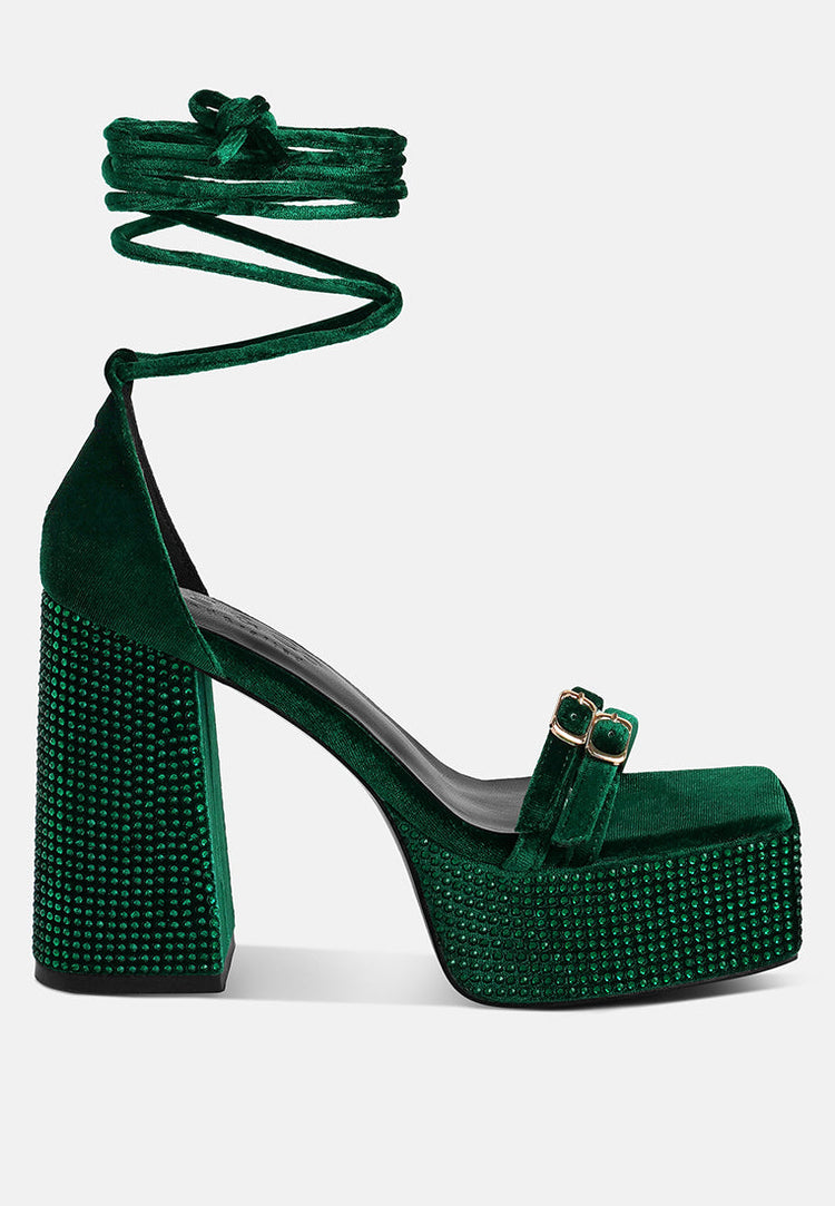 Firecrown Rhinestone Platform High Block Sandals - Glamourous Grace