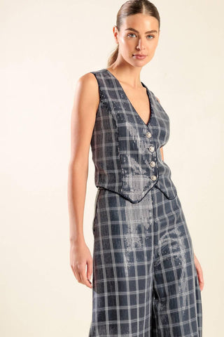 TRAVELING FAR NAVY SEQUIN VEST - Glamourous Grace