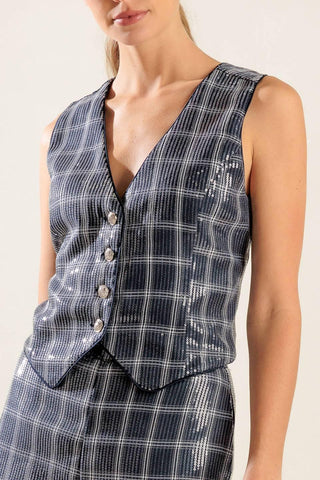 TRAVELING FAR NAVY SEQUIN VEST - Glamourous Grace