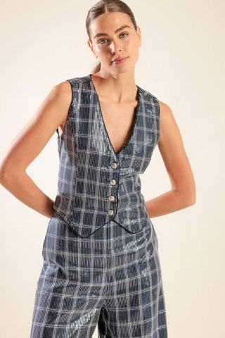 TRAVELING FAR NAVY SEQUIN VEST - Glamourous Grace