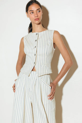 COFFEE RUN STRIPED WOVEN VEST - Glamourous Grace
