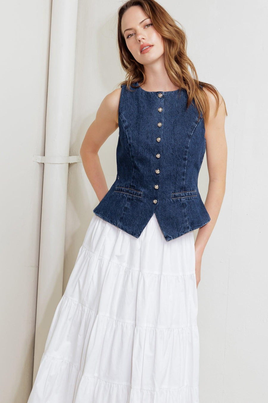COFFEE PETAL DENIM VEST - Glamourous Grace