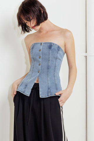 STITCHED SILHOUETTE DENIM TOP - Glamourous Grace
