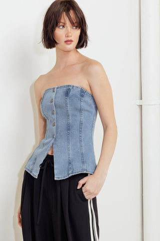 STITCHED SILHOUETTE DENIM TOP - Glamourous Grace