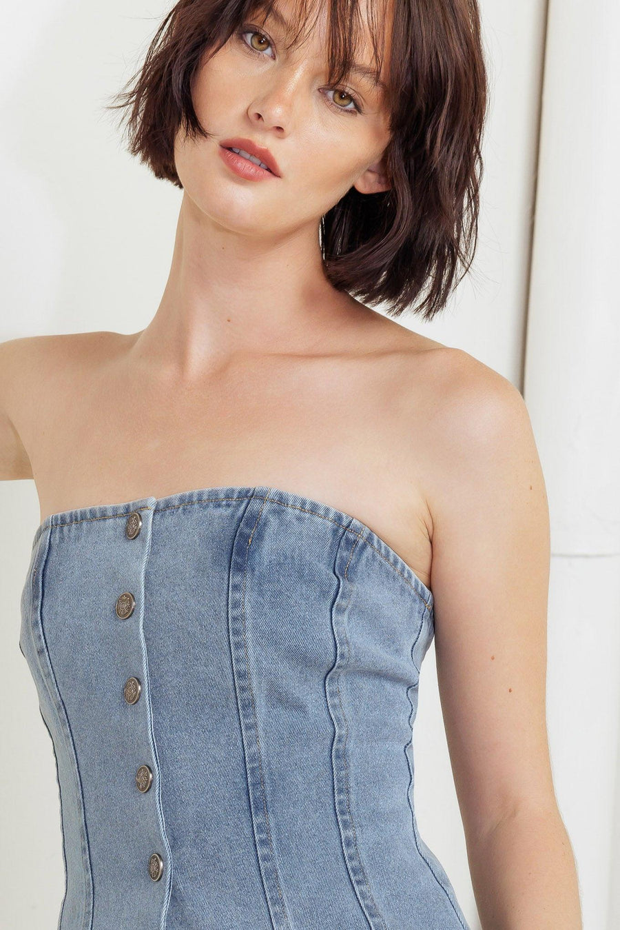 STITCHED SILHOUETTE DENIM TOP - Glamourous Grace