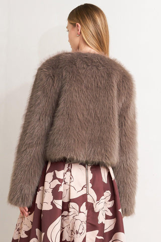 PLUSH ESCAPE MOCHA/CREAM FAUX FUR CROPPED JACKET