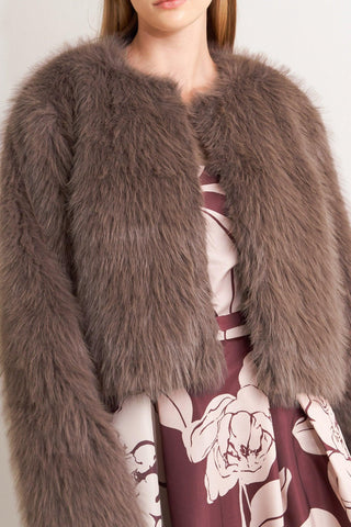 PLUSH ESCAPE MOCHA/CREAM FAUX FUR CROPPED JACKET