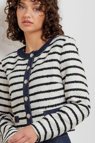 BONJOUR STRIPE WOVEN CROP JACKET - Glamourous Grace
