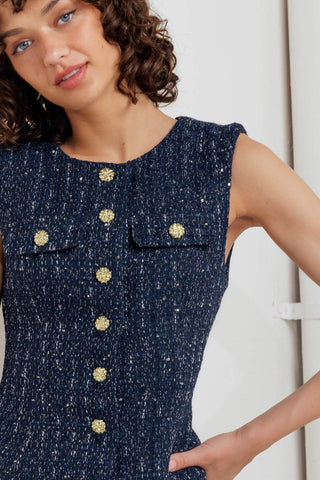 PARISIAN TWEED NAVY WOVEN TWEED VEST - Glamourous Grace