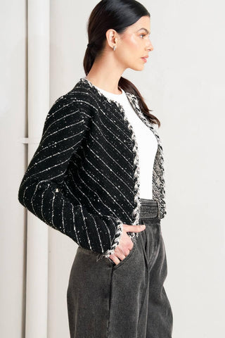 NOIR LINEAR SWEATER KNIT JACKET - Glamourous Grace