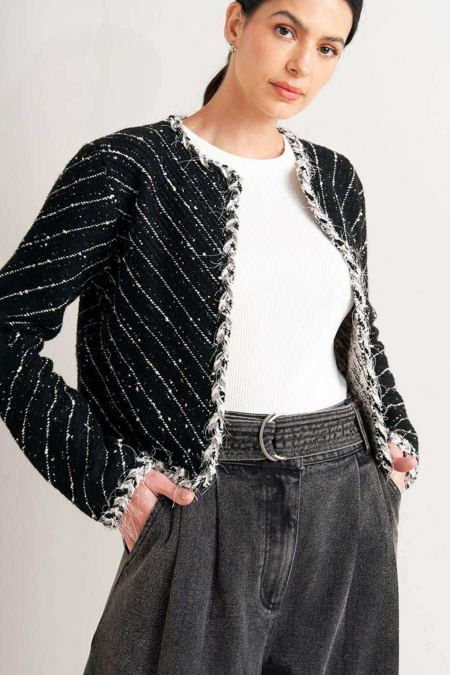 NOIR LINEAR SWEATER KNIT JACKET - Glamourous Grace