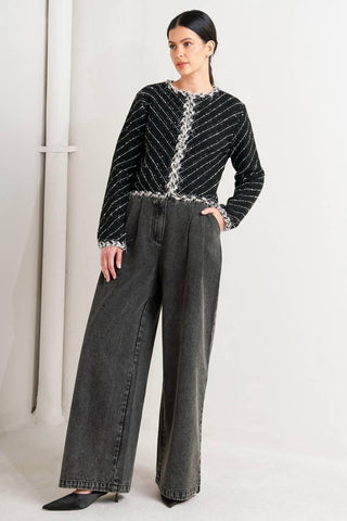 NOIR LINEAR SWEATER KNIT JACKET - Glamourous Grace