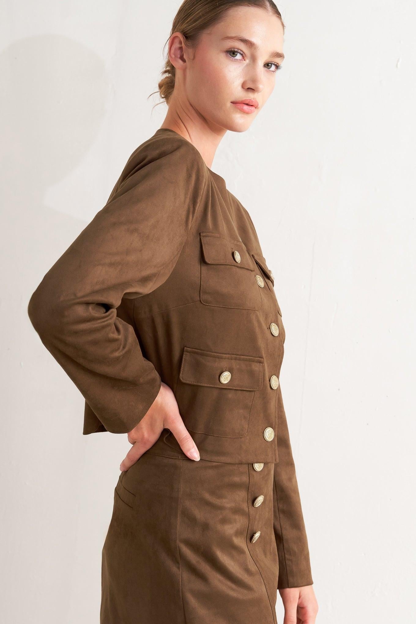 HERITAGE UTILITY FAUX SUEDE JACKET - Glamourous Grace