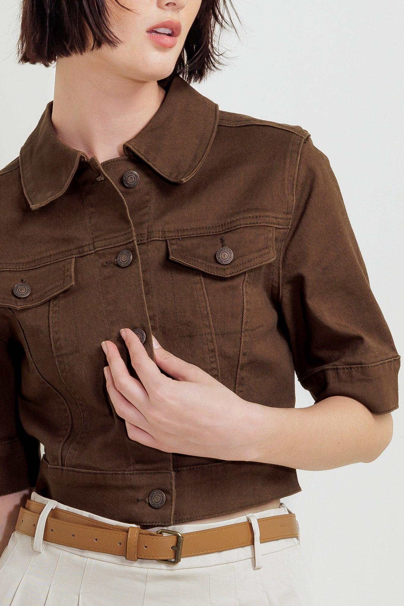 EFFORTLESS EDGE BROWN TWILL JACKET - Glamourous Grace