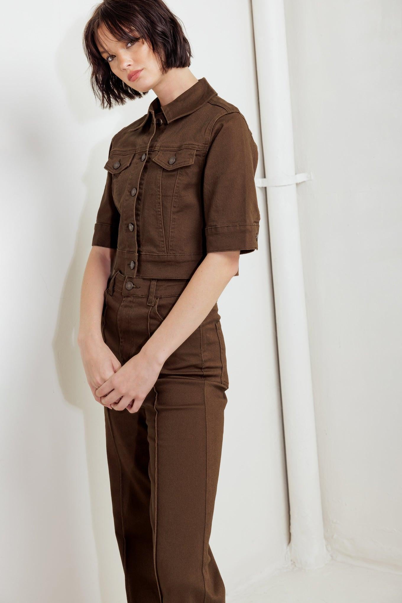 EFFORTLESS EDGE BROWN TWILL JACKET - Glamourous Grace