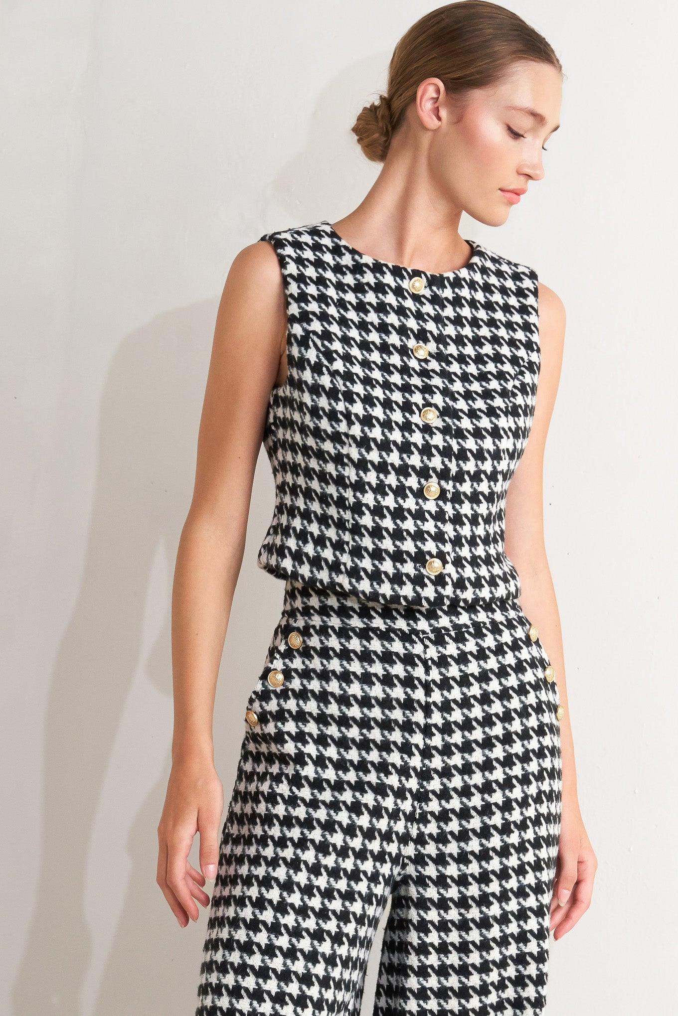 METRO ICON WOVEN HOUNDSTOOTH VEST - Glamourous Grace