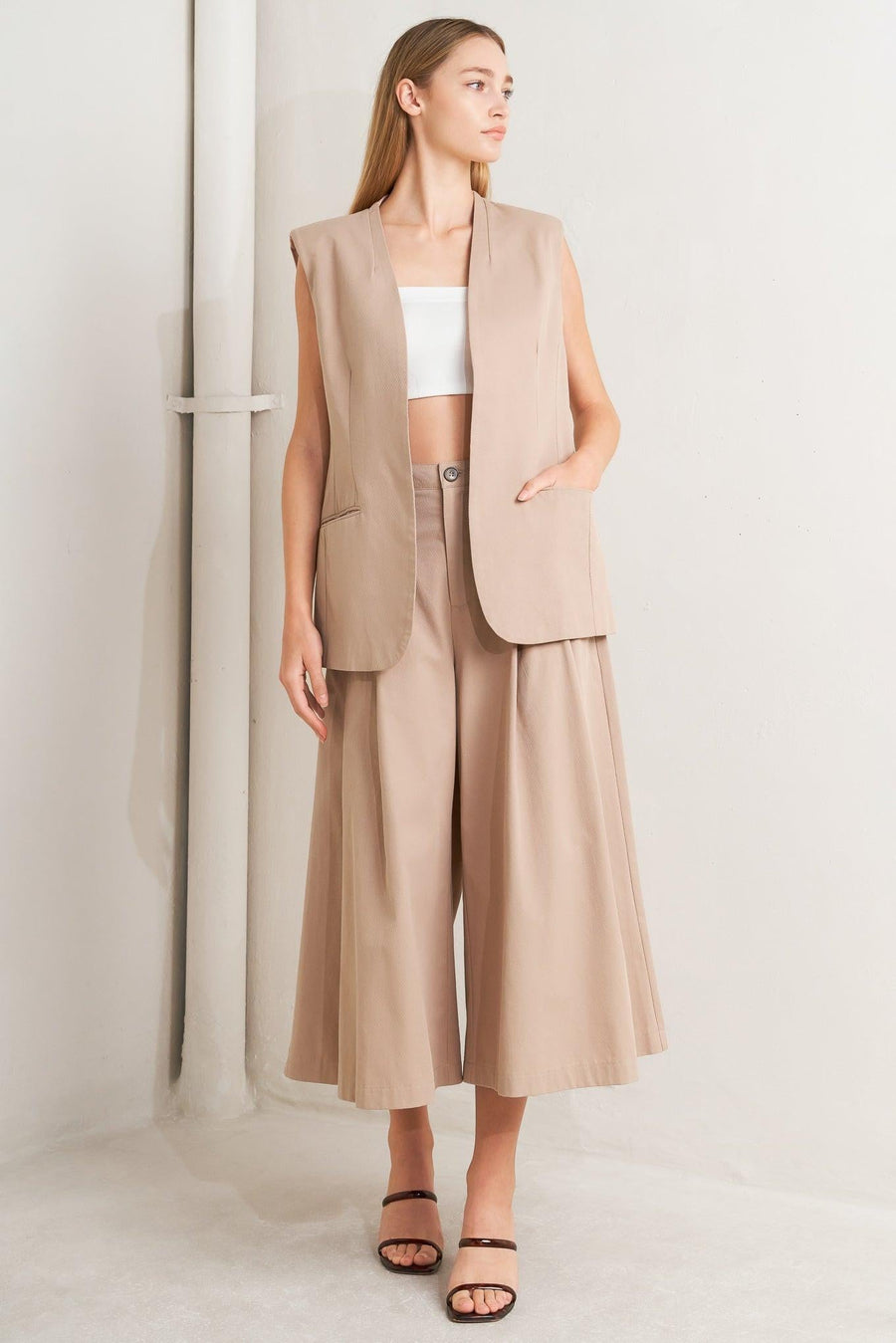 ELEGANT PLEAT WOVEN MIDI VEST - Glamourous Grace