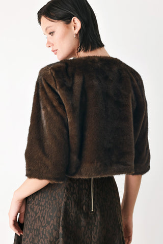 COCOON CHARM BROWN FAUX FUR CROPPED JACKET