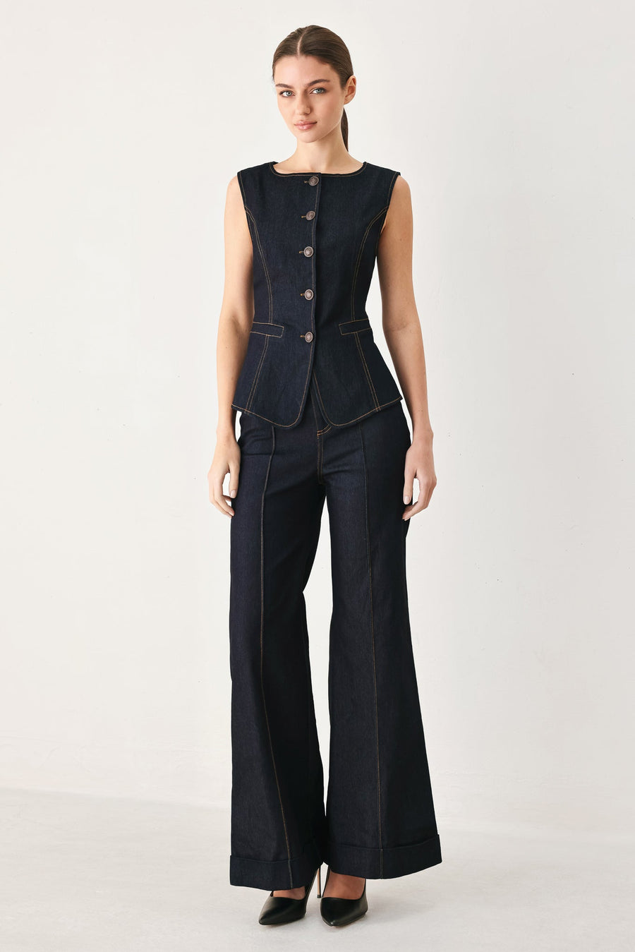 CONTRAST STITCH DENIM VEST - Glamourous Grace