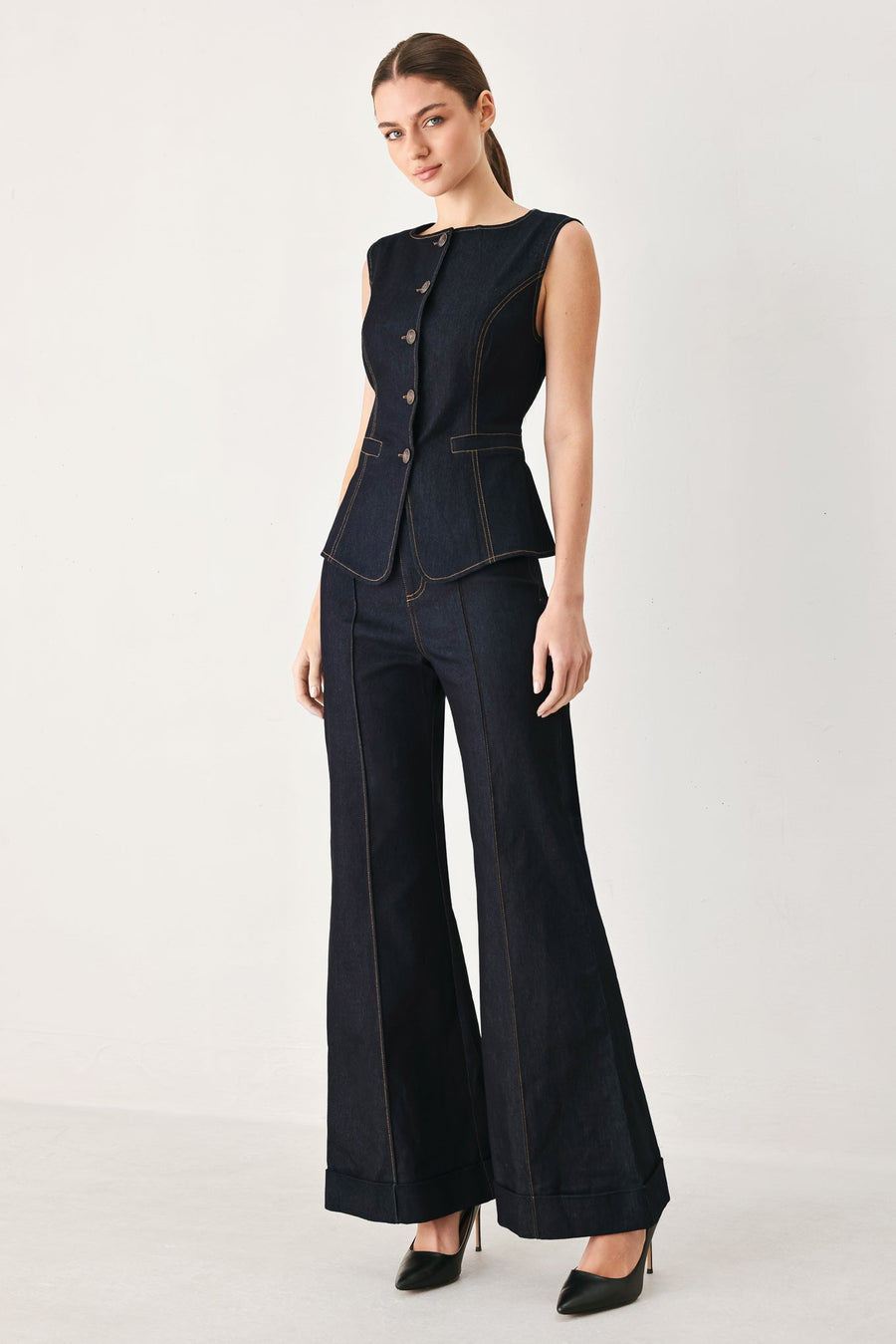 CONTRAST STITCH DENIM VEST - Glamourous Grace