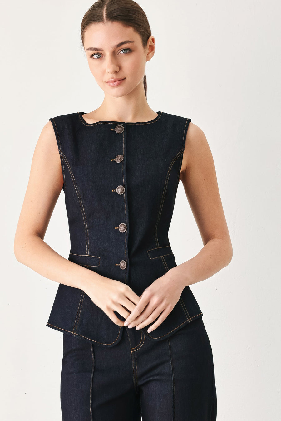 CONTRAST STITCH DENIM VEST - Glamourous Grace
