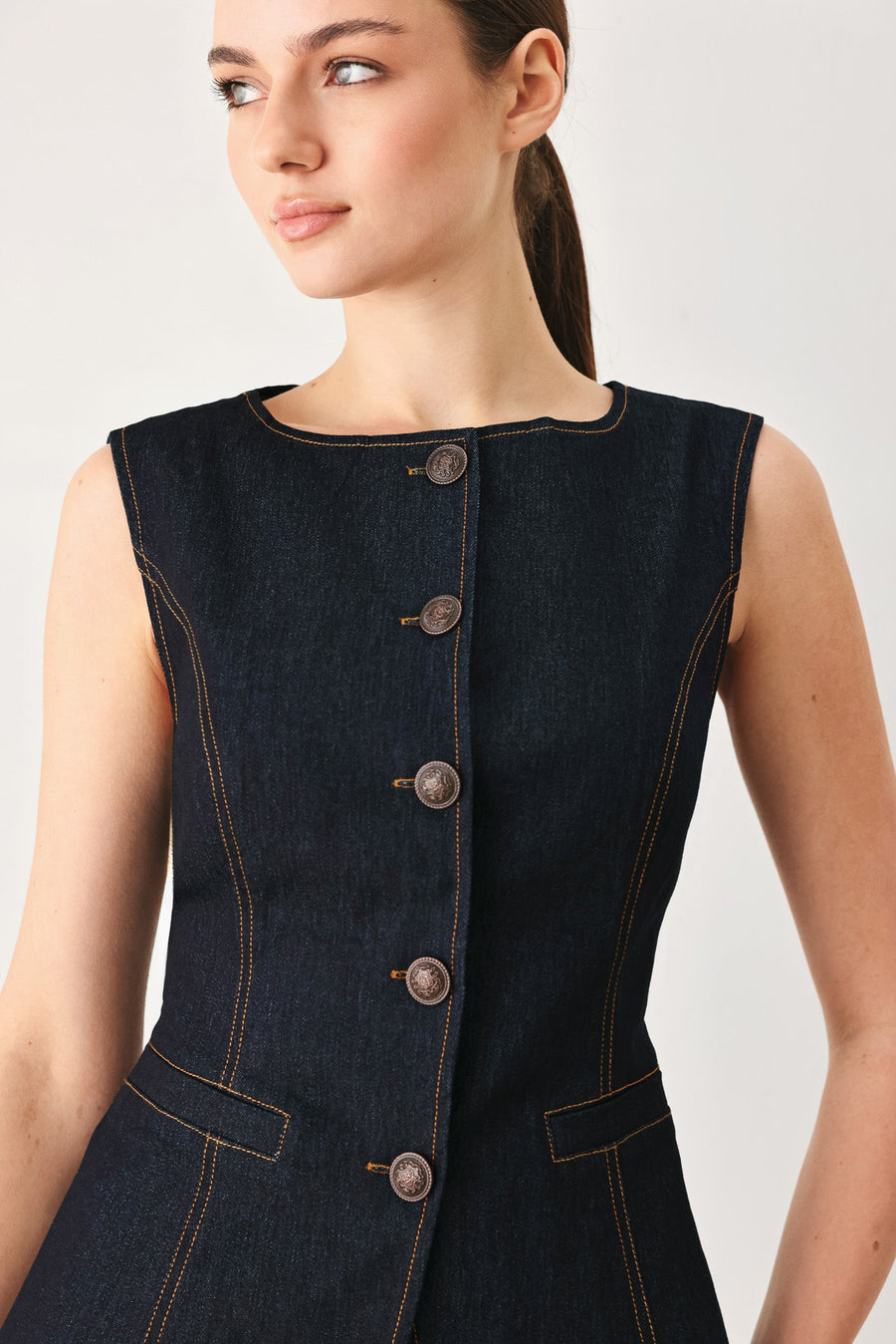 CONTRAST STITCH DENIM VEST - Glamourous Grace