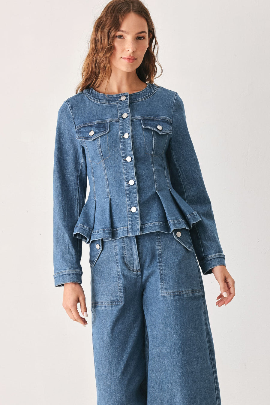 BRIAR BLUE FLARED DENIM JACKET - Glamourous Grace