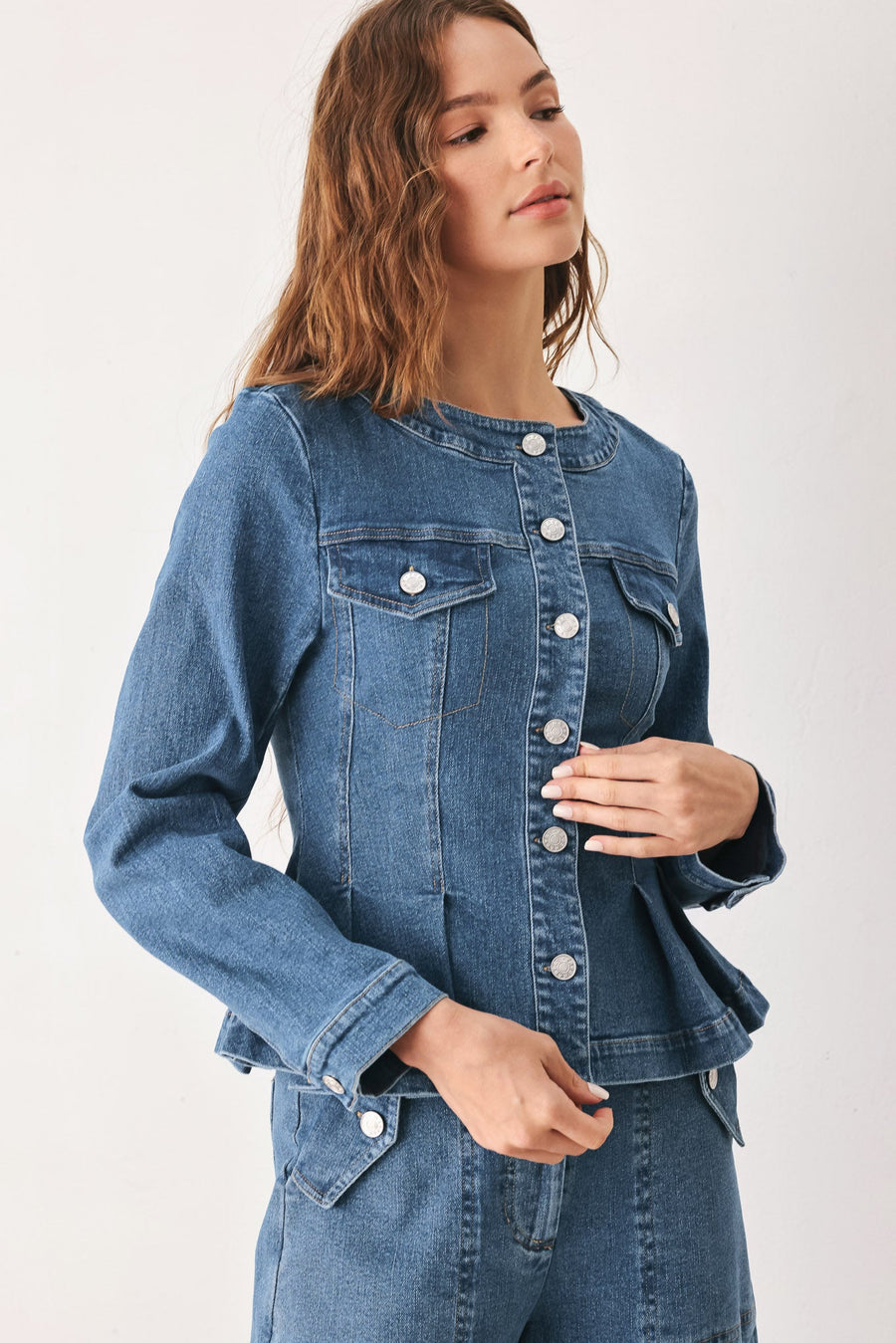 BRIAR BLUE FLARED DENIM JACKET - Glamourous Grace