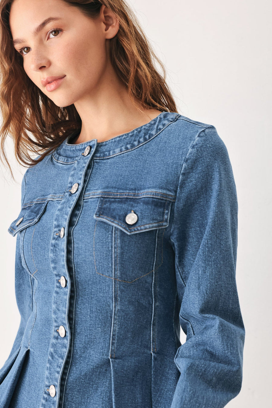 BRIAR BLUE FLARED DENIM JACKET - Glamourous Grace