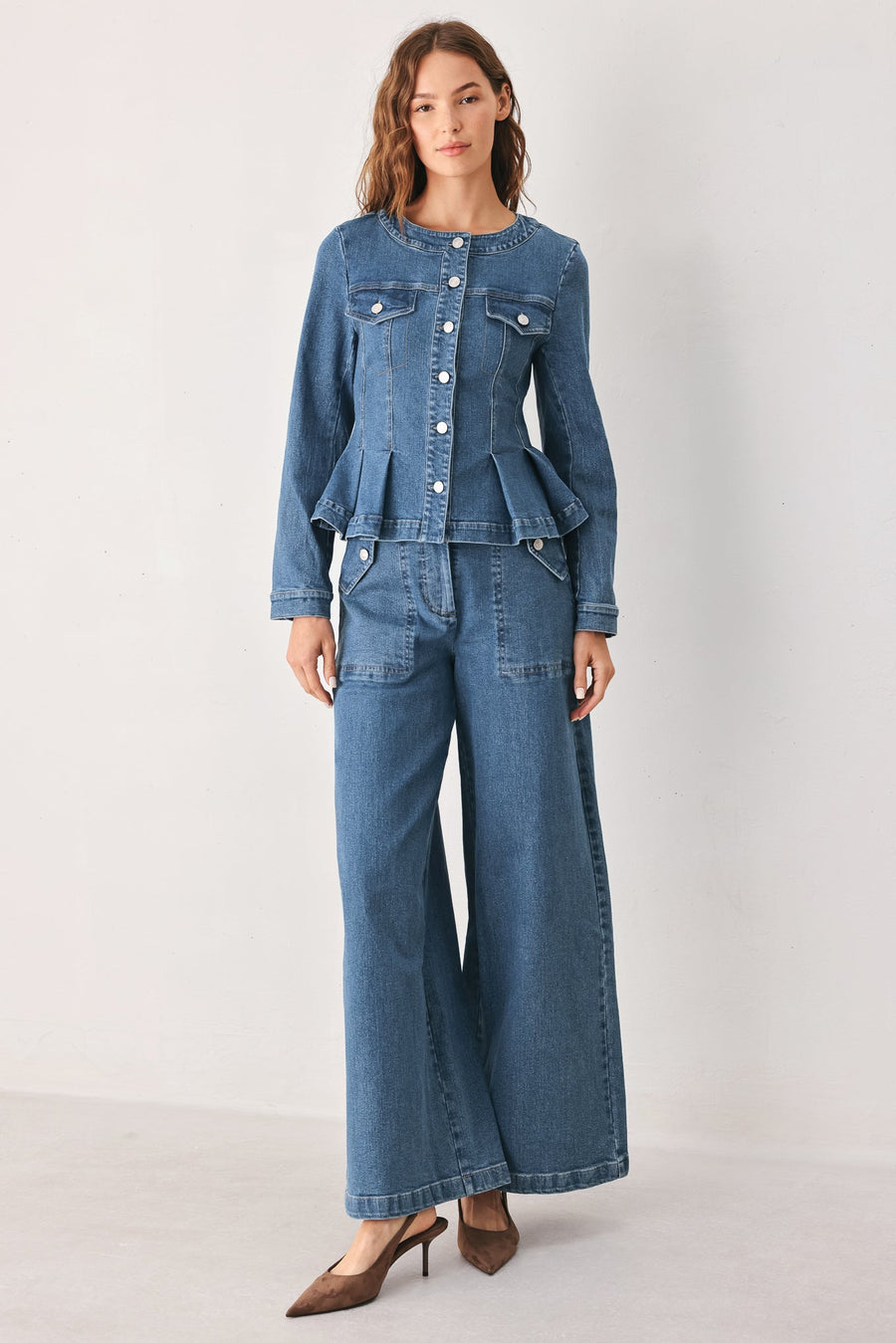 BRIAR BLUE FLARED DENIM JACKET - Glamourous Grace