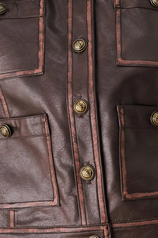 SADDLE STREET BROWN FAUX LEATHER CROPPED JACKET