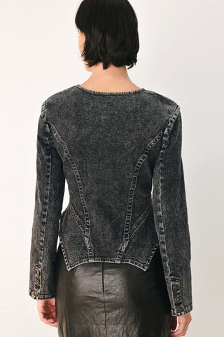 DOWNTOWN EDGE ACID WASH PEPLUM JACKET