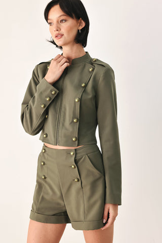 OLIVE COMMAND CROPPED MILITARY JACKET