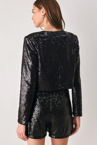 MIDNIGHT DISCO BLACK SEQUIN CROPPED JACKET