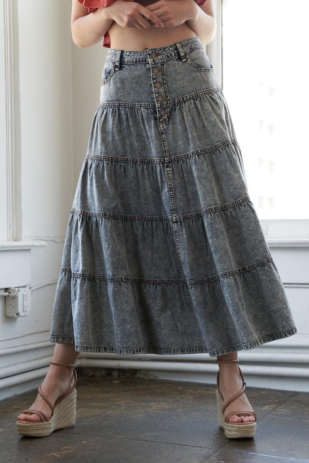 SIMPLE STATEMENT DENIM MIDI SKIRT - Glamourous Grace