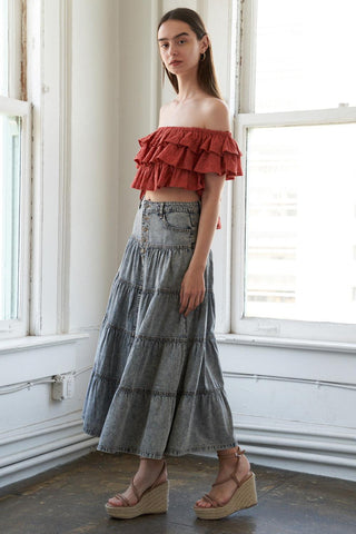 SIMPLE STATEMENT DENIM MIDI SKIRT - Glamourous Grace